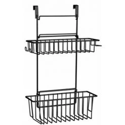 WENKO Panier Suspendu Flexi, 2 étages, Organiseur à Suspendre à Un Tiroir Ou Une Porte De Placard, Convient Pour Salle De Bain Et Cuisine, Sans Perçage, En Métal Thermolaqué, 32 X 47 X 12,5 cm, Noir