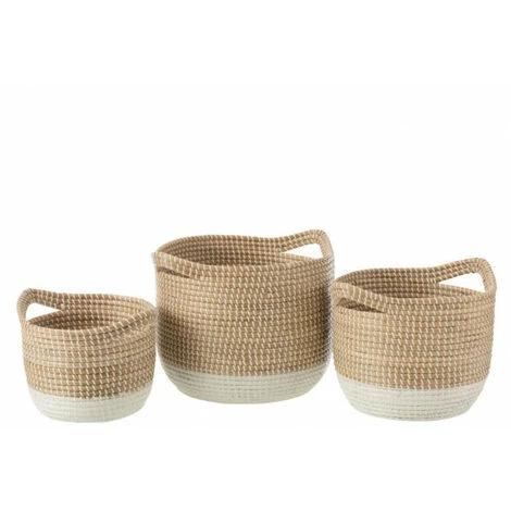 DANSMAMAISON Set De 3 Paniers Ronds Zostere Naturel/Blanc - L 35 X L 35 X H 30 Cm - Naturel 3 DANSMAMAISON Set De 3 Paniers Ronds Zostere Naturel/Blanc - L 35 X L 35 X H 30 Cm - Naturel