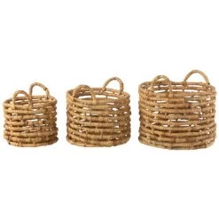 DANSMAMAISON Set De 3 Paniers Ouverts Ronds Jacinthe D'Eau Naturel - L 36 X L 36 X H 38 Cm - Naturel -Petit rangement Soldes Magasin 55481632 2