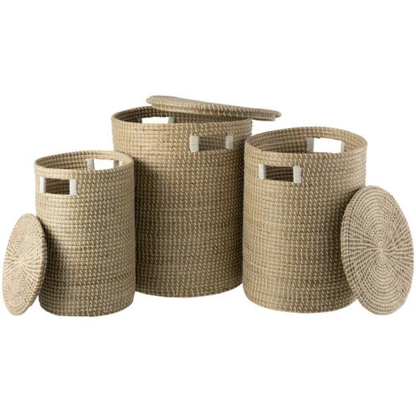 DANSMAMAISON Set De 3 Paniers + Couvercle Zostere Naturel/Blanc - L 45 X L 45 X H 56 Cm - Naturel 4 DANSMAMAISON Set De 3 Paniers + Couvercle Zostere Naturel/Blanc - L 45 X L 45 X H 56 Cm - Naturel – Image 2