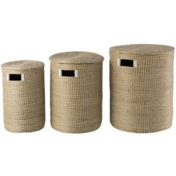 DANSMAMAISON Set De 3 Paniers + Couvercle Zostere Naturel/Blanc - L 45 X L 45 X H 56 Cm - Naturel 7 DANSMAMAISON Set De 3 Paniers + Couvercle Zostere Naturel/Blanc - L 45 X L 45 X H 56 Cm - Naturel -Petit rangement Soldes Magasin 55481661 3