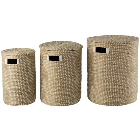 DANSMAMAISON Set De 3 Paniers + Couvercle Zostere Naturel/Blanc - L 45 X L 45 X H 56 Cm - Naturel 5 DANSMAMAISON Set De 3 Paniers + Couvercle Zostere Naturel/Blanc - L 45 X L 45 X H 56 Cm - Naturel – Image 3
