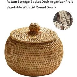 ECHOO Panier De Rangement En Osier Avec Couvercle - Pour Fruits Et Légumes - 15 X 11,9 Cm -Petit rangement Soldes Magasin 55535346 3