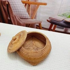 ECHOO Panier De Rangement En Osier Avec Couvercle - Pour Fruits Et Légumes - 15 X 11,9 Cm -Petit rangement Soldes Magasin 55535346 5