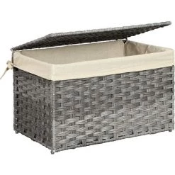 SONGMICS Boîte De Rangement Rotin, Bac De Rangement, Panier à Linge 65 L, Corbeille Décorative, Coffre De Rangement, Avec Poignées, Doublure, Couvercle, Pour Chambre, Buanderie, Gris RST56WG - Gris