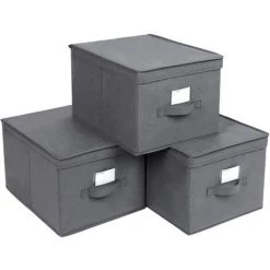 SONGMICS Lot De 3 Boîte Rangement Pliables Avec Couvercles, Cube En Tissu Mon-tissé Avec Porte-étiquettes, Panier, Organisateur, Caisse, 40 X 30 X 25 Cm, Gris RFB03G - Gris