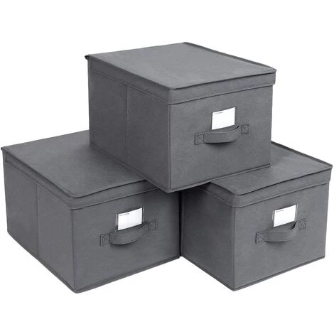 SONGMICS Lot De 3 Boîte Rangement Pliables Avec Couvercles, Cube En Tissu Mon-tissé Avec Porte-étiquettes, Panier, Organisateur, Caisse, 40 X 30 X 25 Cm, Gris RFB03G - Gris 3 SONGMICS Lot De 3 Boîte Rangement Pliables Avec Couvercles, Cube En Tissu Mon-tissé Avec Porte-étiquettes, Panier, Organisateur, Caisse, 40 X 30 X 25 Cm, Gris RFB03G - Gris