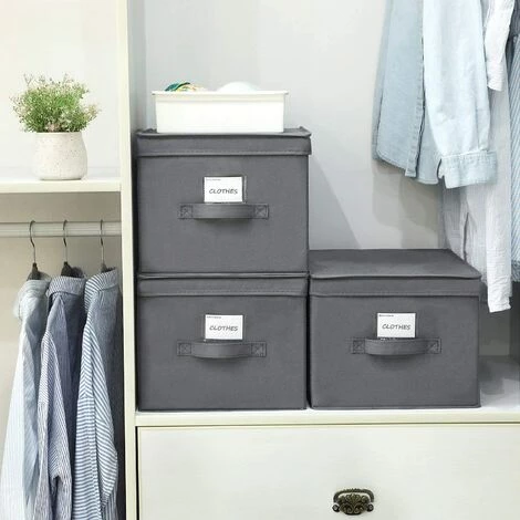 SONGMICS Lot De 3 Boîte Rangement Pliables Avec Couvercles, Cube En Tissu Mon-tissé Avec Porte-étiquettes, Panier, Organisateur, Caisse, 40 X 30 X 25 Cm, Gris RFB03G - Gris 4 SONGMICS Lot De 3 Boîte Rangement Pliables Avec Couvercles, Cube En Tissu Mon-tissé Avec Porte-étiquettes, Panier, Organisateur, Caisse, 40 X 30 X 25 Cm, Gris RFB03G - Gris – Image 2
