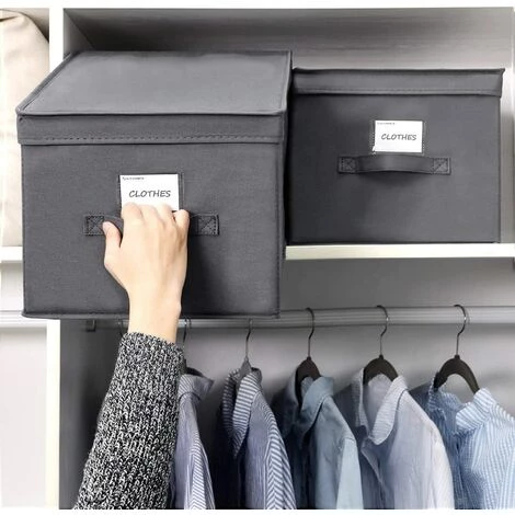 SONGMICS Lot De 3 Boîte Rangement Pliables Avec Couvercles, Cube En Tissu Mon-tissé Avec Porte-étiquettes, Panier, Organisateur, Caisse, 40 X 30 X 25 Cm, Gris RFB03G - Gris 5 SONGMICS Lot De 3 Boîte Rangement Pliables Avec Couvercles, Cube En Tissu Mon-tissé Avec Porte-étiquettes, Panier, Organisateur, Caisse, 40 X 30 X 25 Cm, Gris RFB03G - Gris – Image 3