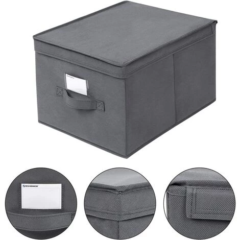 SONGMICS Lot De 3 Boîte Rangement Pliables Avec Couvercles, Cube En Tissu Mon-tissé Avec Porte-étiquettes, Panier, Organisateur, Caisse, 40 X 30 X 25 Cm, Gris RFB03G - Gris 6 SONGMICS Lot De 3 Boîte Rangement Pliables Avec Couvercles, Cube En Tissu Mon-tissé Avec Porte-étiquettes, Panier, Organisateur, Caisse, 40 X 30 X 25 Cm, Gris RFB03G - Gris – Image 4