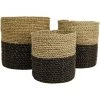 HSM COLLECTION Ensemble De 3 Paniers Raphia/seagrass - Naturel/noir ø20*20/ø18*18/ø17 - Naturel/Noir -Petit rangement Soldes Magasin 55546805 1