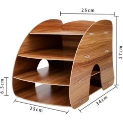 BARES Organiseur Bureau Bois Set De Rangement Bureau DIY 4 Compartiments Bac à Dossiers Porte-documents Multifonction Trieur Fichiers Livre Journaux Magazines A4 Boîtes Étagère De Rangement Rouge -Petit rangement Soldes Magasin 55635712 2
