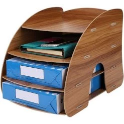 BARES Organiseur Bureau Bois Set De Rangement Bureau DIY 4 Compartiments Bac à Dossiers Porte-documents Multifonction Trieur Fichiers Livre Journaux Magazines A4 Boîtes Étagère De Rangement Rouge -Petit rangement Soldes Magasin 55635712 3