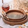 CADEAUX Rotin Tissé À La Main Rond Plateau De Stockage Des Aliments Plateaux Assiette Pour Petit Déjeuner Boisson Snack 22cm -Petit rangement Soldes Magasin 55762387 1