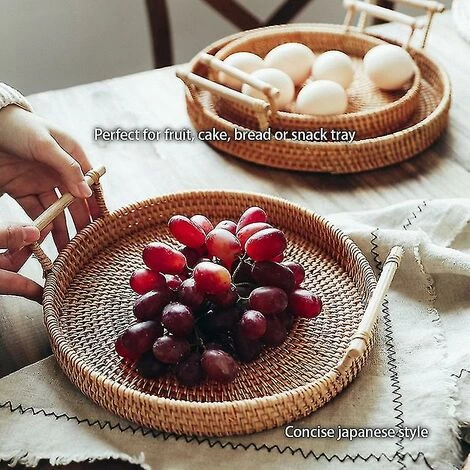 CADEAUX Rotin Tissé À La Main Rond Plateau De Stockage Des Aliments Plateaux Assiette Pour Petit Déjeuner Boisson Snack 22cm 4 CADEAUX Rotin Tissé À La Main Rond Plateau De Stockage Des Aliments Plateaux Assiette Pour Petit Déjeuner Boisson Snack 22cm – Image 2