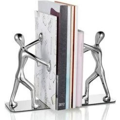 VERSAILLESFR Paire De Serre-livres En Acier Inoxydable, En Forme D’hommes Pratiquant Le Kung-fu, Décoratifs, Tendance Et Créatifs, Pour Ranger Et Organiser Vos Livres à La Maison, Au Bureau, Dans Une Bibliothèque, Idée Cadeau Silver 18.5*7*15.5cm,Versailles
