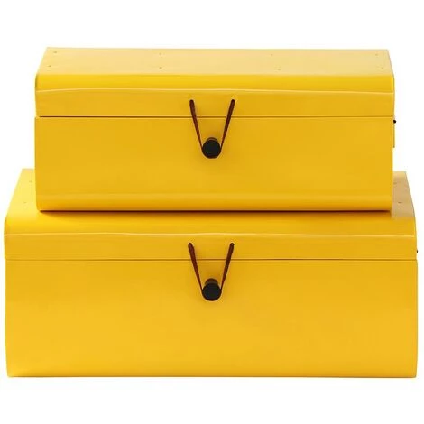 OZAIA Lot De 2 Malles FARNIENTE En Métal Et Fermeture En Cuir - Jaune - L.60 Et 52 Cm - Jaune 3 OZAIA Lot De 2 Malles FARNIENTE En Métal Et Fermeture En Cuir - Jaune - L.60 Et 52 Cm - Jaune