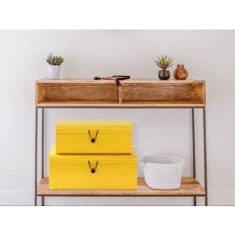 OZAIA Lot De 2 Malles FARNIENTE En Métal Et Fermeture En Cuir - Jaune - L.60 Et 52 Cm - Jaune 5 OZAIA Lot De 2 Malles FARNIENTE En Métal Et Fermeture En Cuir - Jaune - L.60 Et 52 Cm - Jaune – Image 3