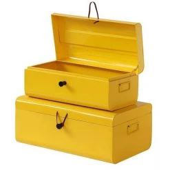 OZAIA Lot De 2 Malles FARNIENTE En Métal Et Fermeture En Cuir - Jaune - L.60 Et 52 Cm - Jaune 11 OZAIA Lot De 2 Malles FARNIENTE En Métal Et Fermeture En Cuir - Jaune - L.60 Et 52 Cm - Jaune -Petit rangement Soldes Magasin 55881634 5