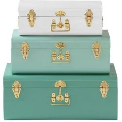 OZAIA Lot De 3 Malles BALAO En Métal - Vert Canard, Vert Et Blanc - 3 Tailles - Vert émeraude