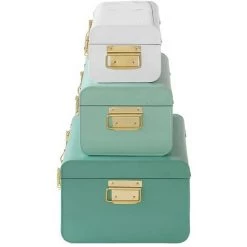 OZAIA Lot De 3 Malles BALAO En Métal - Vert Canard, Vert Et Blanc - 3 Tailles - Vert émeraude -Petit rangement Soldes Magasin 55883013 4