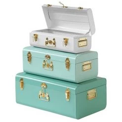 OZAIA Lot De 3 Malles BALAO En Métal - Vert Canard, Vert Et Blanc - 3 Tailles - Vert émeraude -Petit rangement Soldes Magasin 55883013 5