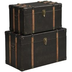 OZAIA Lot De 2 Malles MAHALIA - Revêtement En Simili Marron - 2 Tailles : L. 64 Et L. 54 Cm - Marron Chocolat -Petit rangement Soldes Magasin 55883664 5