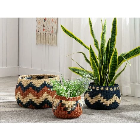 OZAIA Lot De 3 Paniers En Paille Et Corde De Papier IQUITO - D. 32, D. 24 Et D. 16 Cm - Multicolore - Multicolore 5 OZAIA Lot De 3 Paniers En Paille Et Corde De Papier IQUITO - D. 32, D. 24 Et D. 16 Cm - Multicolore - Multicolore – Image 3