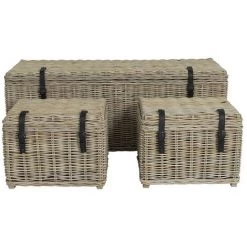 OZAIA Lot De 3 Malles De Rangement En Kubu Et Acajou BORAMA - L140 X P55 X H55 Cm Et L55 X P45 X H42 Cm - Gris Naturel - Naturel Clair -Petit rangement Soldes Magasin 55884364 3