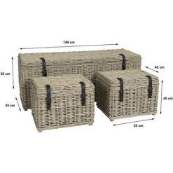 OZAIA Lot De 3 Malles De Rangement En Kubu Et Acajou BORAMA - L140 X P55 X H55 Cm Et L55 X P45 X H42 Cm - Gris Naturel - Naturel Clair -Petit rangement Soldes Magasin 55884364 4