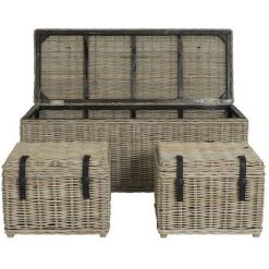 OZAIA Lot De 3 Malles De Rangement En Kubu Et Acajou BORAMA - L140 X P55 X H55 Cm Et L55 X P45 X H42 Cm - Gris Naturel - Naturel Clair -Petit rangement Soldes Magasin 55884364 5