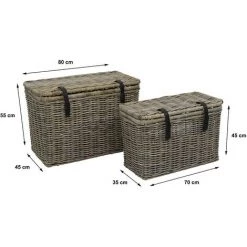 OZAIA Lot De 2 Malles En Kubu NEFTA - L80 X P45 X H55 Cm Et L70 X P35 X H45 Cm - Gris Naturel - Gris -Petit rangement Soldes Magasin 55885125 3