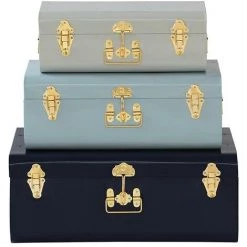 OZAIA Lot De 3 Malles BALAO En Métal - Gris, Bleu Clair Et Bleu Marine - 3 Tailles - Bleu Nuit, Bleu Ciel