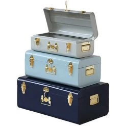 OZAIA Lot De 3 Malles BALAO En Métal - Gris, Bleu Clair Et Bleu Marine - 3 Tailles - Bleu Nuit, Bleu Ciel -Petit rangement Soldes Magasin 55885136 4