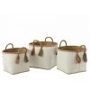 DANSMAMAISON Set De 3 Paniers Feuille De Parlme Naturel/Blanc - L 40 X L 40 X H 33 Cm - Naturel -Petit rangement Soldes Magasin 56131635 1