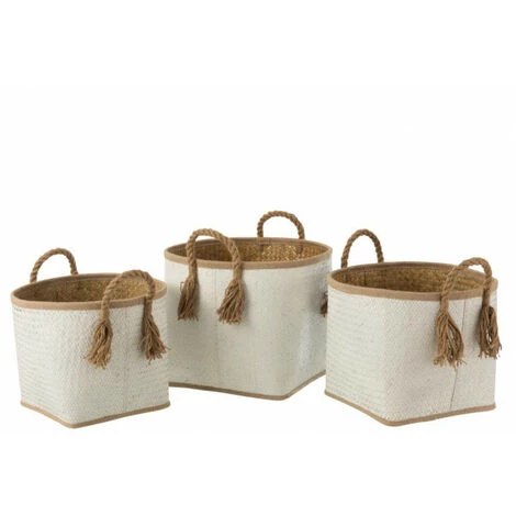 DANSMAMAISON Set De 3 Paniers Feuille De Parlme Naturel/Blanc - L 40 X L 40 X H 33 Cm - Naturel 3 DANSMAMAISON Set De 3 Paniers Feuille De Parlme Naturel/Blanc - L 40 X L 40 X H 33 Cm - Naturel