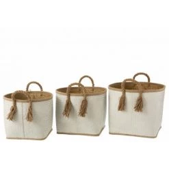 DANSMAMAISON Set De 3 Paniers Feuille De Parlme Naturel/Blanc - L 40 X L 40 X H 33 Cm - Naturel 5 DANSMAMAISON Set De 3 Paniers Feuille De Parlme Naturel/Blanc - L 40 X L 40 X H 33 Cm - Naturel -Petit rangement Soldes Magasin 56131635 2