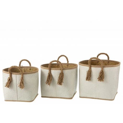 DANSMAMAISON Set De 3 Paniers Feuille De Parlme Naturel/Blanc - L 40 X L 40 X H 33 Cm - Naturel 4 DANSMAMAISON Set De 3 Paniers Feuille De Parlme Naturel/Blanc - L 40 X L 40 X H 33 Cm - Naturel – Image 2