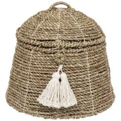 Atmosphera - Rangement Tressé Vanity En Roseau Et Fer Avec Pompons - Ecru