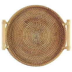 ILOVEMILAN Plateau De Rangement En Rotin Tissé à La Main Avec Manche En Bois Panier De Rangement Rond En Osier (S) -Petit rangement Soldes Magasin 56381795 4