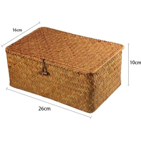 MACARON Paniers De Rangement Jonc De Mer Avec Couvercles Naturel Corbeille Osier (Petit 26cmx16cmx10cm)LO-Ron 4 MACARON Paniers De Rangement Jonc De Mer Avec Couvercles Naturel Corbeille Osier (Petit 26cmx16cmx10cm)LO-Ron – Image 2