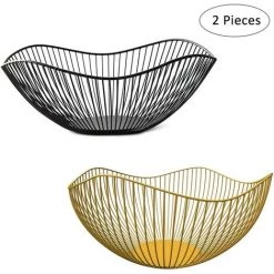 LTS FAFA Bols De Corbeille De Fruits En Métal, 2 Pièces Bols à Fruits En Fil Métallique, Corbeille à Fruits En Métal, Pour La Décoration Salle à Manger Table Panier De Fruits à La Maison (Noir Et Or) -Petit rangement Soldes Magasin 56494275 2
