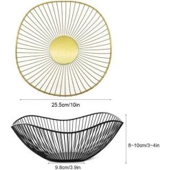 LTS FAFA Bols De Corbeille De Fruits En Métal, 2 Pièces Bols à Fruits En Fil Métallique, Corbeille à Fruits En Métal, Pour La Décoration Salle à Manger Table Panier De Fruits à La Maison (Noir Et Or) -Petit rangement Soldes Magasin 56494275 3