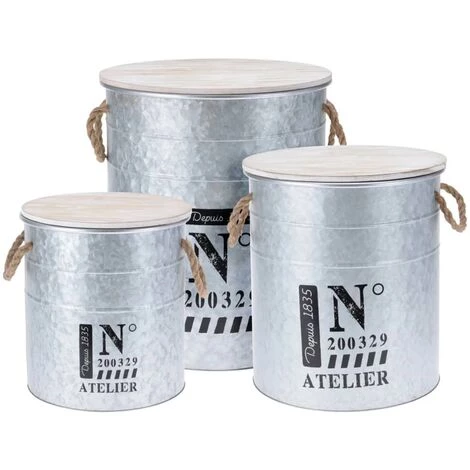 HOME STYLING Home&Styling Ensemble De Boîtes De Rangement Avec Corde 3 Pcs Zinc - Argent 3 HOME STYLING Home&Styling Ensemble De Boîtes De Rangement Avec Corde 3 Pcs Zinc - Argent