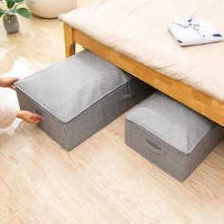 MACARON Boîtes De Rangement Avec Couvercle Pour Couettes, Couvertures - 50 L Gris LO-Ron -Petit rangement Soldes Magasin 56570570 5