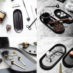 MACARON Acier Inoxydable Plateau Bijoux, Plateau Ovale, Organisateur De Petits Objets Pour Noir Placage De Surface 2 Pièces LO-Ron -Petit rangement Soldes Magasin 56570575 4