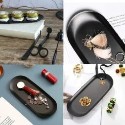 MACARON Acier Inoxydable Plateau Bijoux, Plateau Ovale, Organisateur De Petits Objets Pour Noir Placage De Surface 2 Pièces LO-Ron -Petit rangement Soldes Magasin 56570575 5