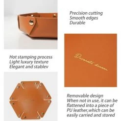 MACARON Plateau Rond En Cuir,2 Pièces Plateau De Rangement En Cuir,Vide Poche En Faux Cuir,Plateau De Rangement Pour Monnaie,Pour Cle, Montres, Fournitures De Bureau, Bijoux(17,5*6cm Vert Foncé + Orange)LO-Ron -Petit rangement Soldes Magasin 56570580 3