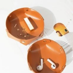 MACARON Plateau Rond En Cuir,2 Pièces Plateau De Rangement En Cuir,Vide Poche En Faux Cuir,Plateau De Rangement Pour Monnaie,Pour Cle, Montres, Fournitures De Bureau, Bijoux(17,5*6cm Vert Foncé + Orange)LO-Ron -Petit rangement Soldes Magasin 56570580 4