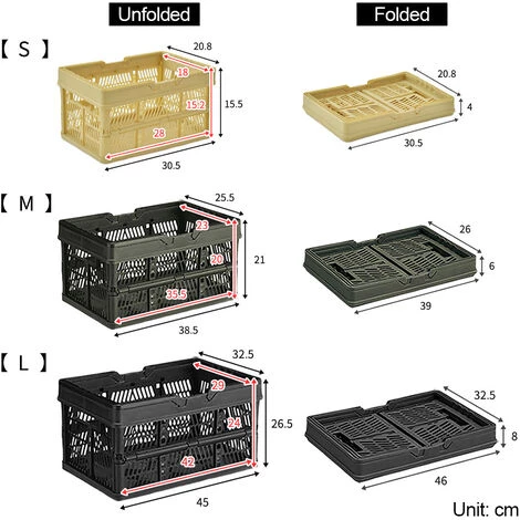 SUPERSELLER Caisses De Stockage Pliables Avec Poignées Conteneur De Stockage Empilable Camping Épicerie Panier , L - L 5 SUPERSELLER Caisses De Stockage Pliables Avec Poignées Conteneur De Stockage Empilable Camping Épicerie Panier , L - L – Image 3